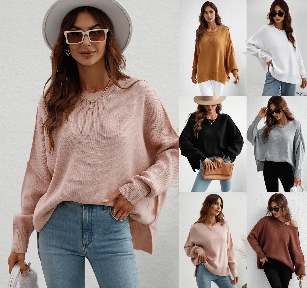 

Idopy Autumn Winter Fashion Womens Sweaters Off The Shoulder Side Slit Long Sleeve Cozy Baggy Pullover Tops