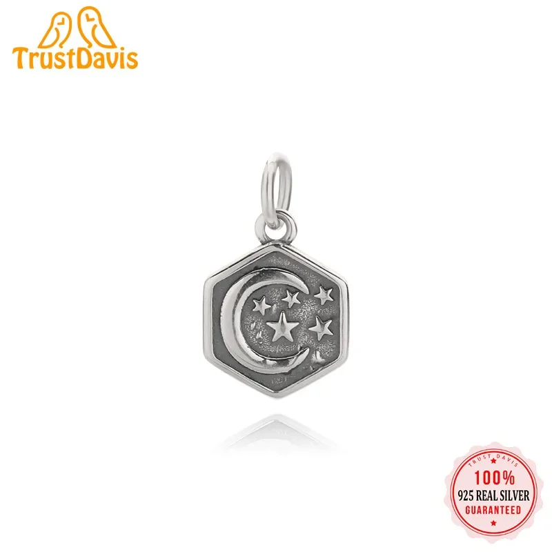 TrustDavis Fashion Real 925 Sterling Thai Silver 2022 Sweet Hexagram Moon Charm Pendant Handmade DIY Accessories Jewelry DZ504