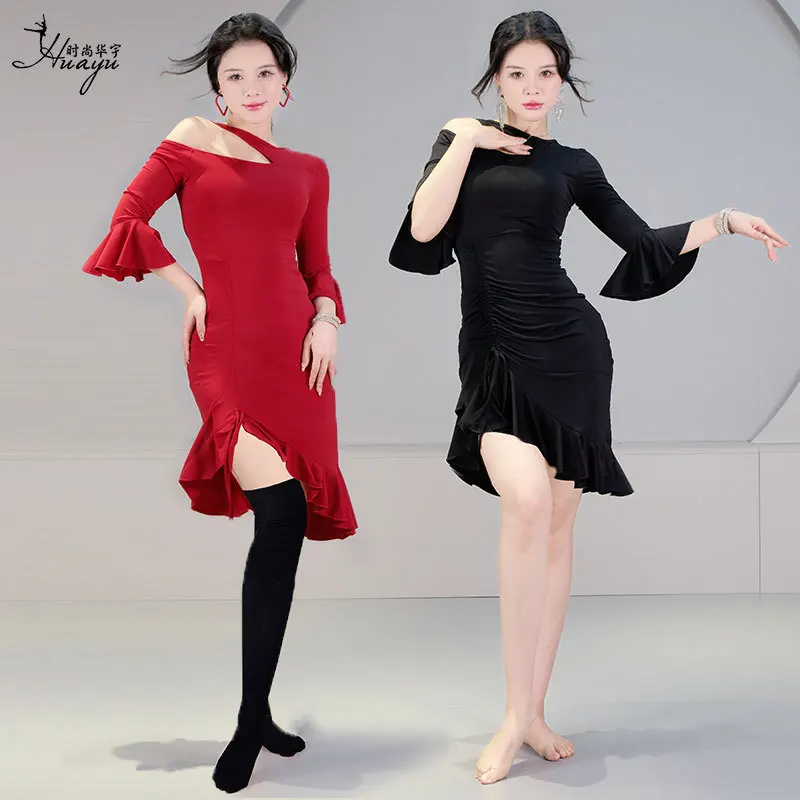 

2026 New Belly Dance Set Practice Outfit Performance Oriental Dance Off-Shoulder Bell Sleeve Dress Set Performance Costume