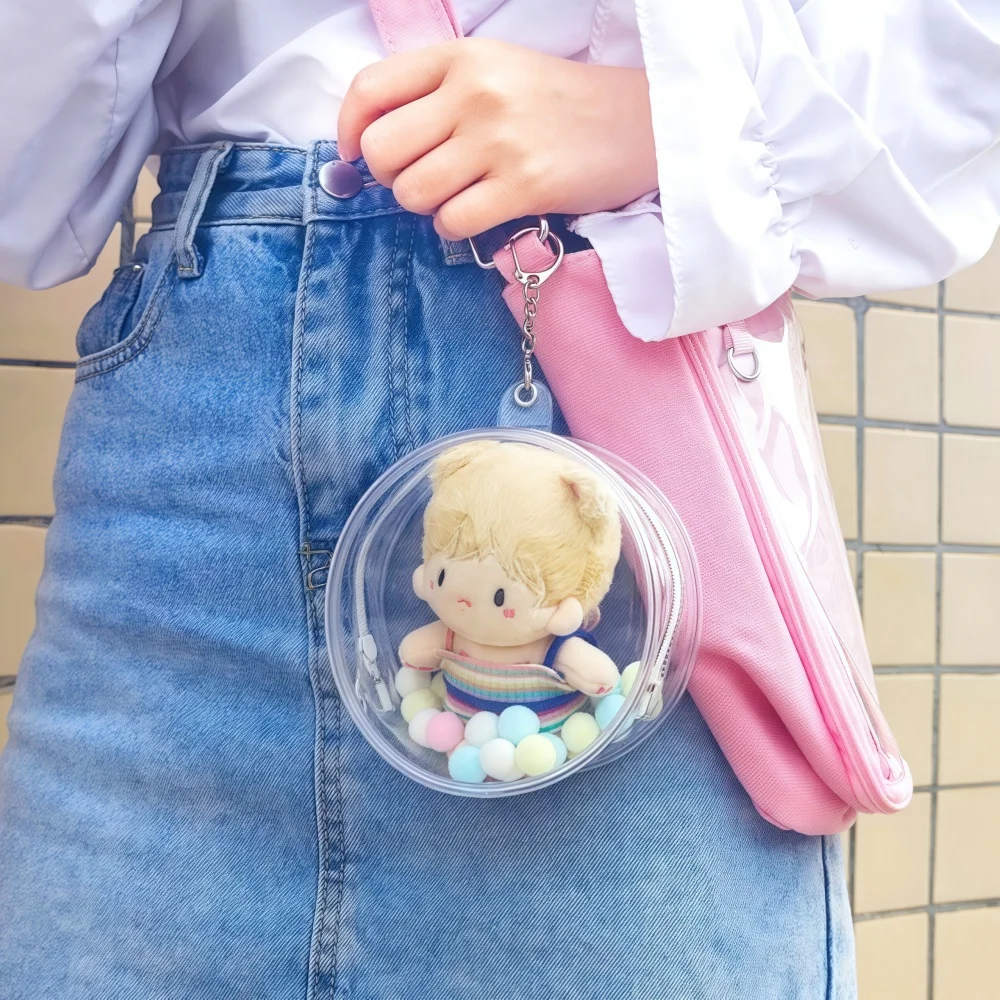 10cm Cotton Doll Protector Bag Transparent Scratch Resistant Portable Carrier with Hanging Hook for Plush Soft Dolls Best Gift