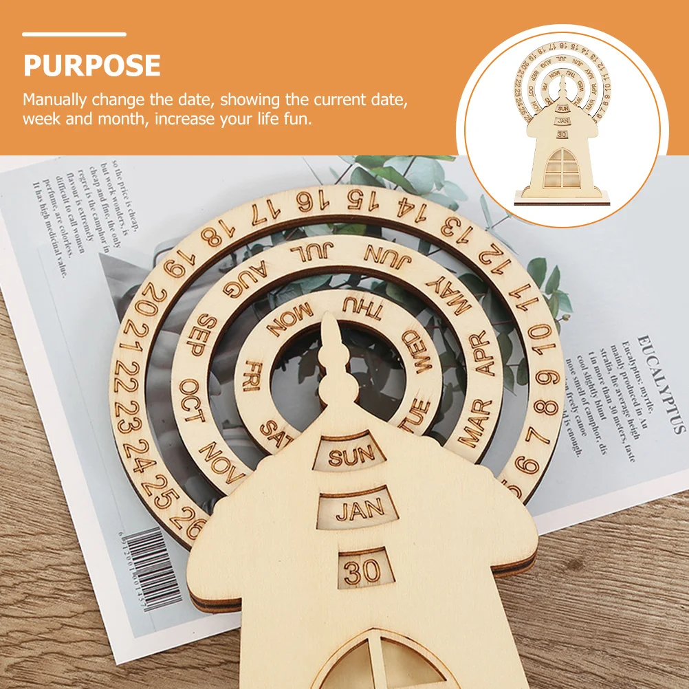 

Ferris Wheel Calendar Standing for Desk Perpetual Vintage Office Decor Rotating Boxwood Rotary Child