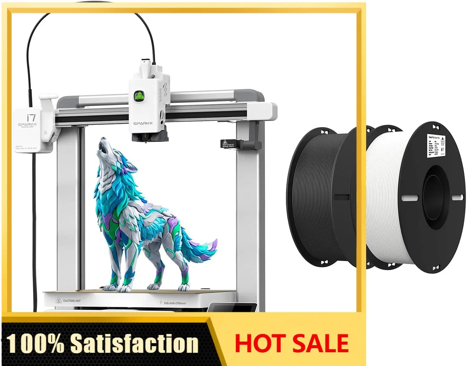 SPARKX i7 3D Printer Bundle with 2kg Black & White PLA 1.75mm Filament
