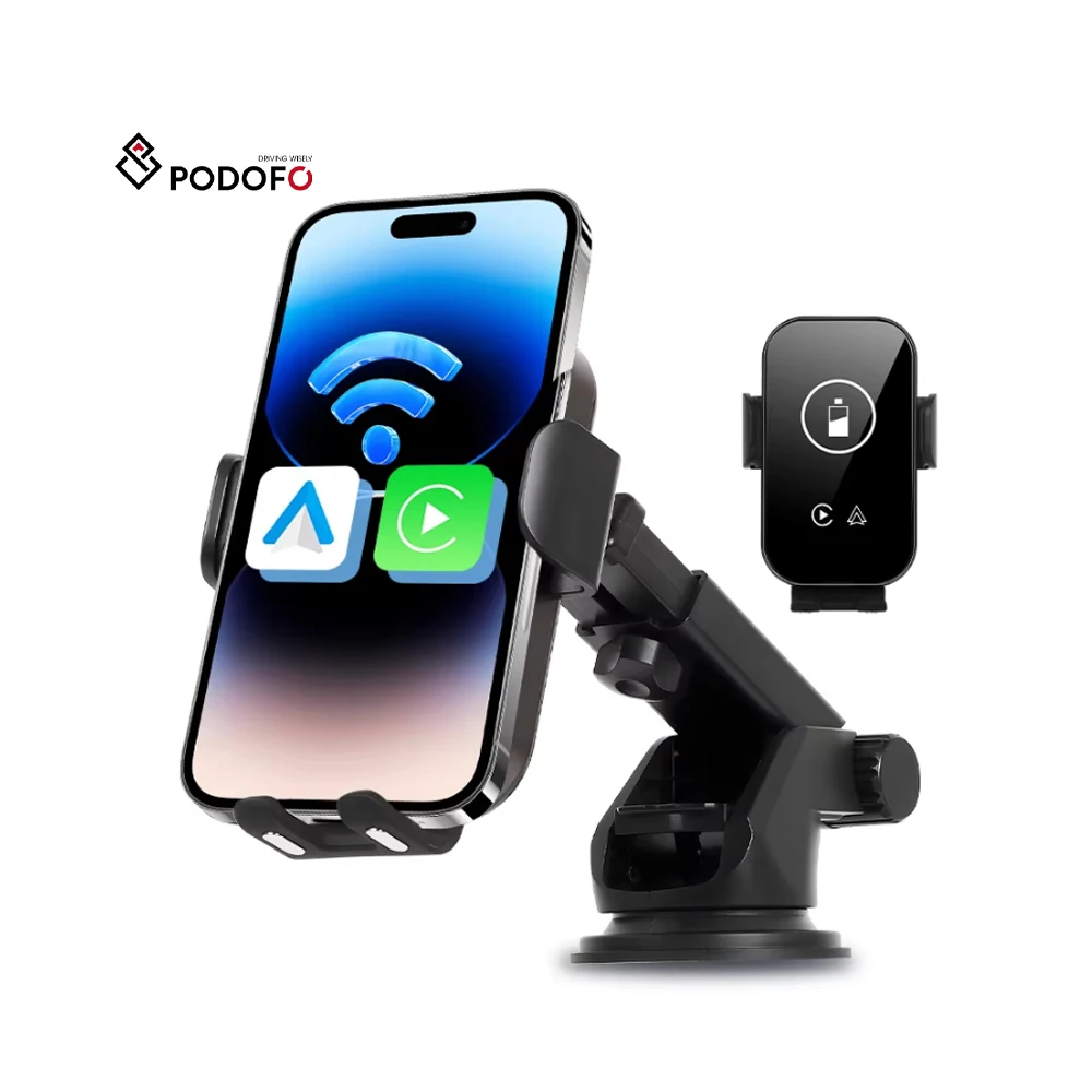 

Podofo Car Phone Holder Adjustable Portable 3 in 1 Car Phone Holder Charger Wireless Carplay Android Auto Carplay AI Box OEM