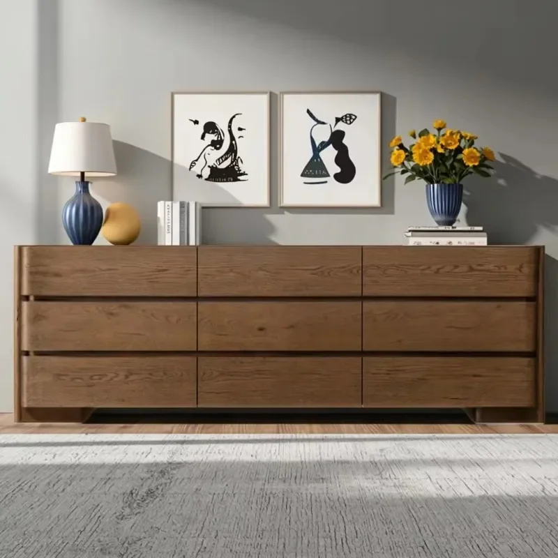 

American bedroom furniture set aged natural oak 9 drawers wooden dresser