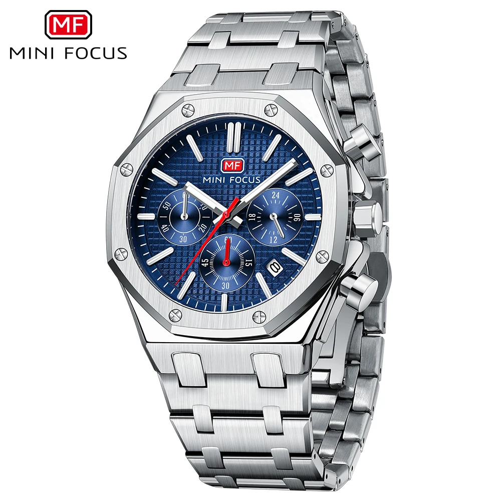 MINI FOCUS Business Quartz Watch for Men 24 Hours Display Fashion Mens Watches Top Brand Luxury Stainless Steel Strap Clock 0609