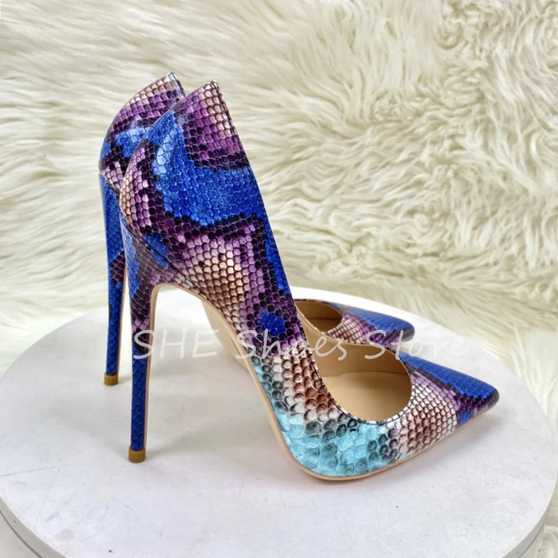 

Wedding Bride Shoes Mixed Color Snake Pattern Prints Women Pumps Sexy Pointed Toe Thin Heel Sandals Ladies Hight Heels Shoes