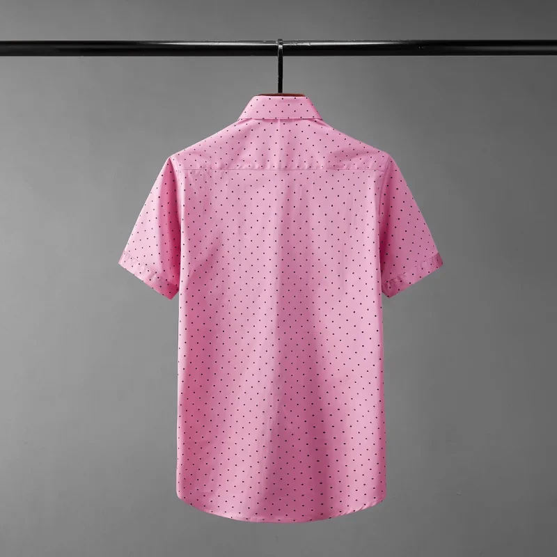 Minglu Rose Red Man Shirts Luxury Polka Dot Printed Short Sleeve Casual Mens Dress Shirts Plus Size 4xl Slim Fit Male Shirts