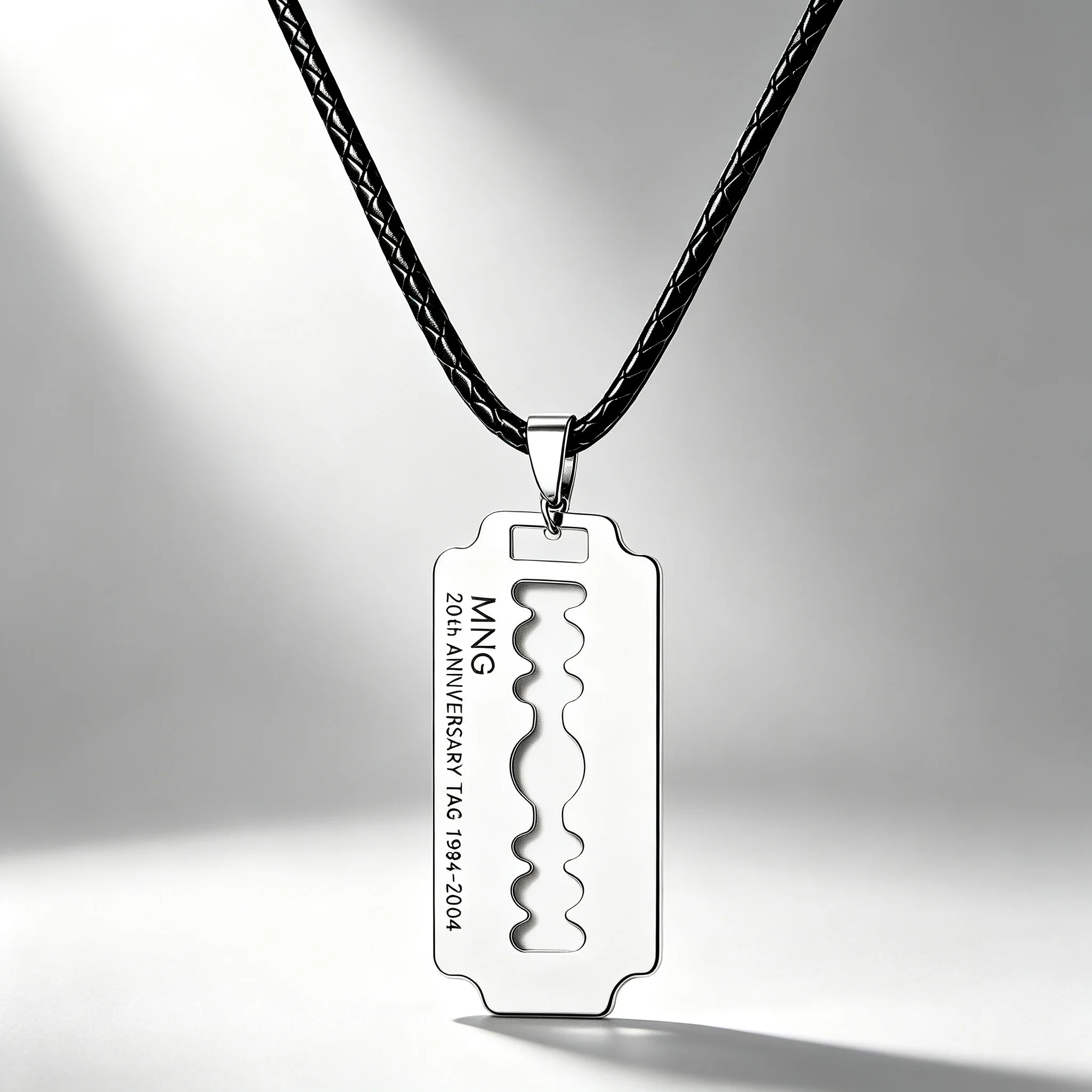 Razor Blade Pendant Necklace Engraved Tag Black Leather Cord Punk Gothic Jewelry Unisex Halloween Christmas Birthday Party Gift