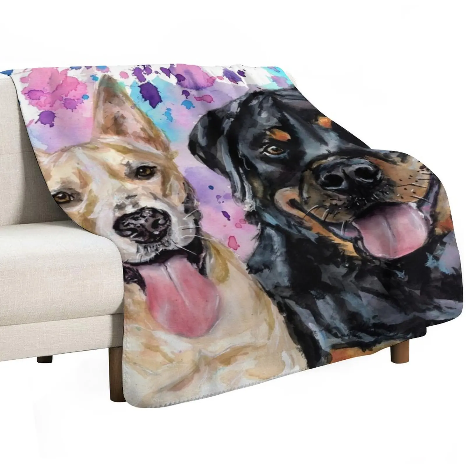 Watercolour Staffy Cross and Rottweiler Throw Blanket Hairys Decorative Beds Winter beds Fashion Sofas Thin For Baby Blankets