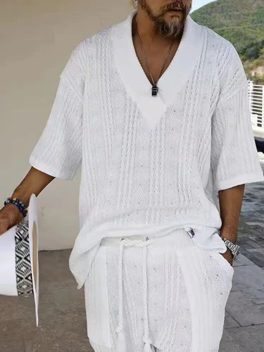 Imagen 2 del producto Conjunto de suéter informal para hombre, camiseta holgada de manga corta, pantalones cortos, novedad de verano 2024