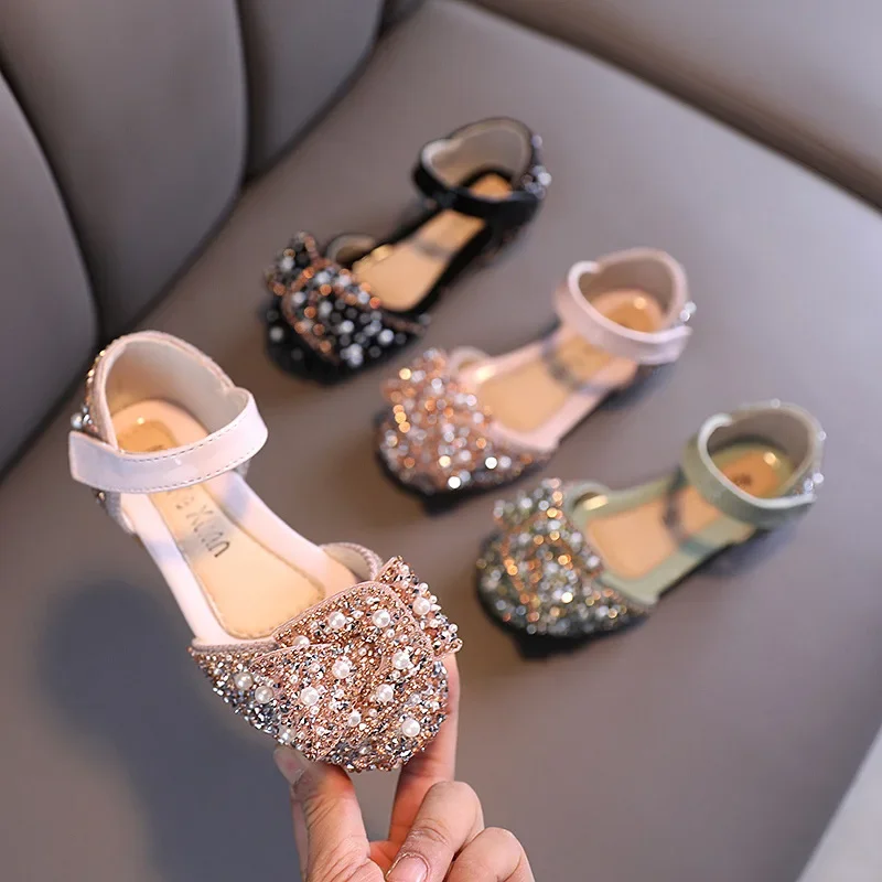 

Summer Baby Girls Sandals Children Sandals Toddler Infant Kids Slip On Pearl Crystal Single Princess Roman Shoes Size 21-36