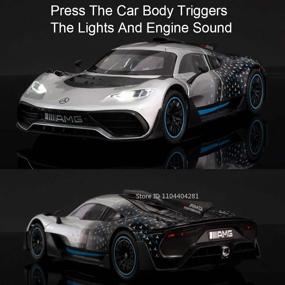 1:24 ONE VISION GT Alloy Sports Car Diecast Model Toys Doors Opened Sound Light Pull Back Metal Vehices for Hobby Ornaments Gift