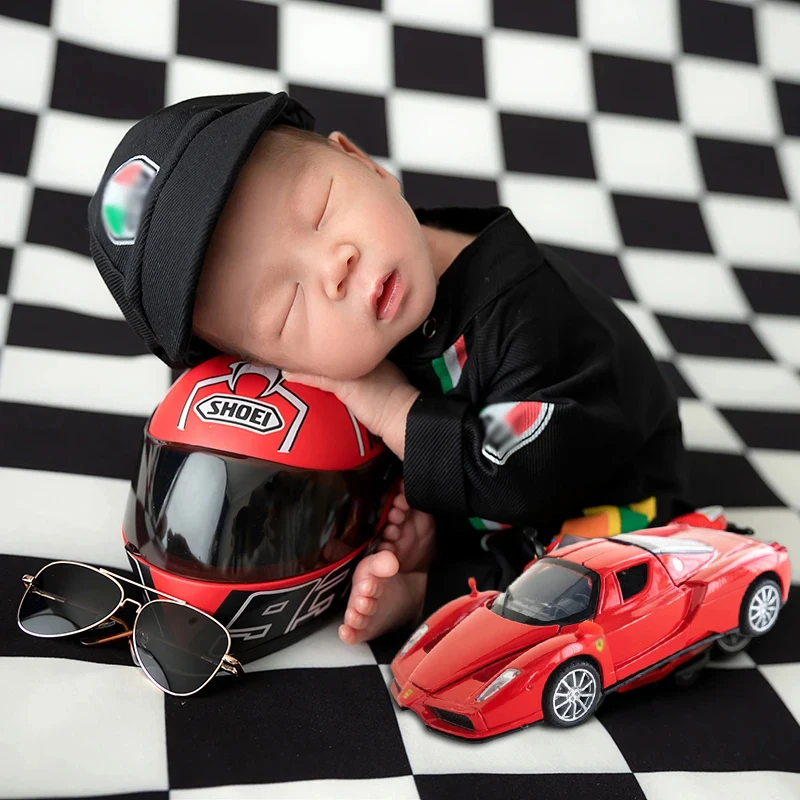 Racing Theme Baby Boy Photography Clothes Cool Boy Photo Motorcycle Helmet Glasses Photo Props Newborn Photo Costume Accessories