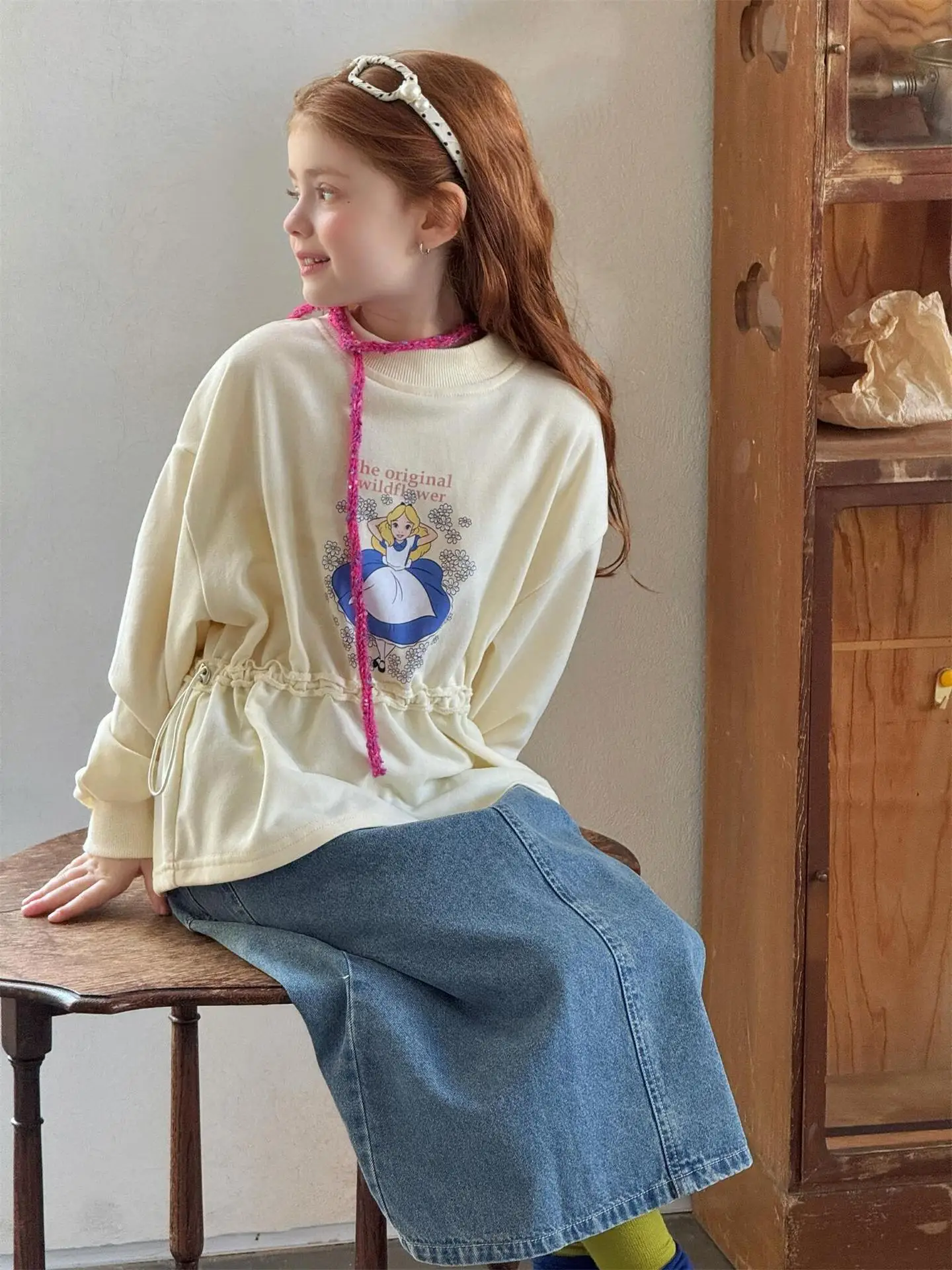 

Children Clothing Girls Casual Sweet T Shirt 2026 Spring New Korean Style Hoodie Printed Cute Princess Casual Long Sleeve Top