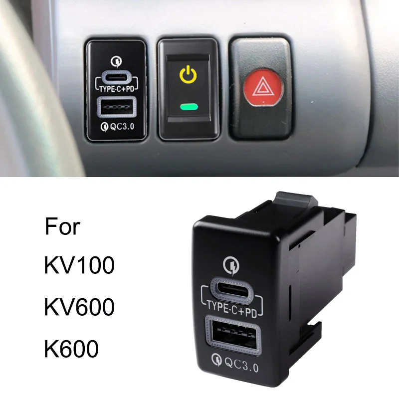 

Red Light Quick Car Charger TYPE-C PD Dual USB Fast Charger Interface Socket 12V/24V For Isuzu Pickup KV100 KV600 K600 700P