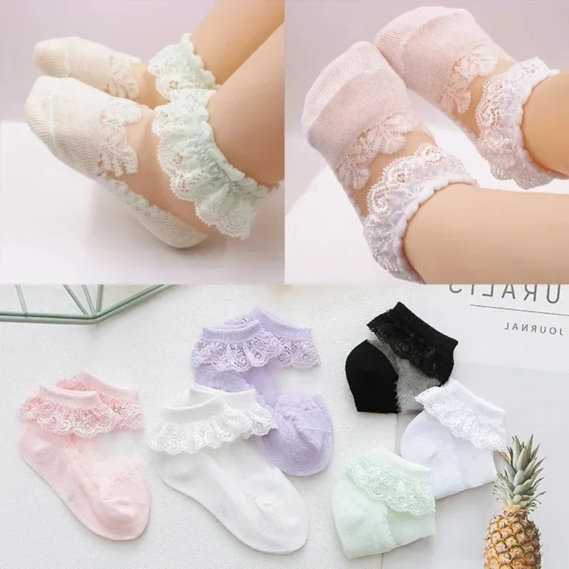 Neugeborenen-Babysocken aus Baumwolle, Sommer-Mädchensocken mit Spitzenblumen, Prinzessinnen-Stil, Rutschfeste Socken
