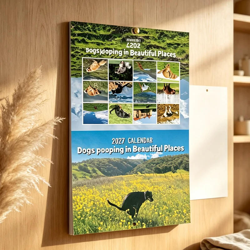 2027 Funny Dog Wall Calendar Dogs Pooping in Beautiful Places Novelty Gag Gift for Dog Lovers Home Office Wall Deco
