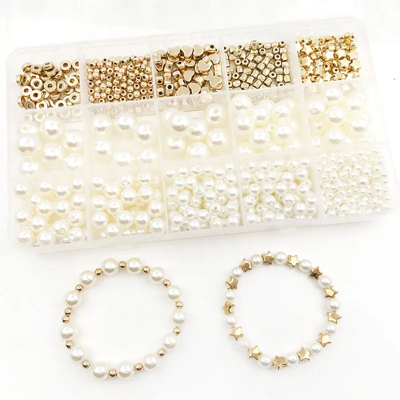 Mix 720 Pieces Pearl Suit Pentagram Spacer Bead Accessories Manual DIY Beaded Bracelet Earring Necklace Set