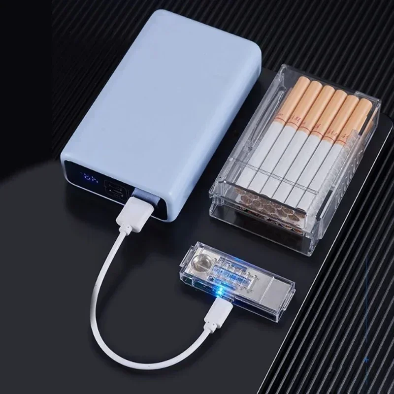 Creative Transparent Automatic Pop-up Cigarette Case Lighter Tungsten Ignition Cigarette Case Rechargeable Cigarette Case