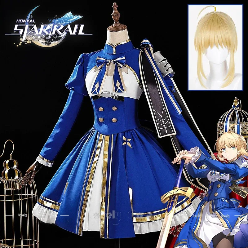

lili 123Honkai Star Rail Saber Cosplay Costume Wig Short Skirt Headwear Bow Socks Full Set For Women Men Altria Pendragon Party