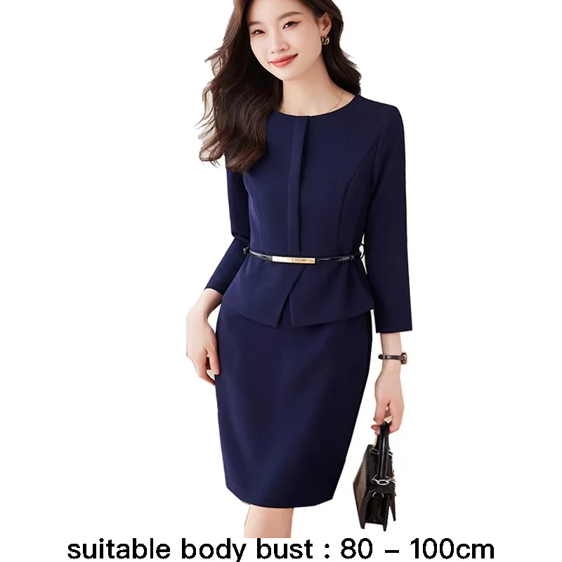 

High quality midi blazer dress for women long sleeve bandage dress 2024 spring lady elegant office clothing - blue beige