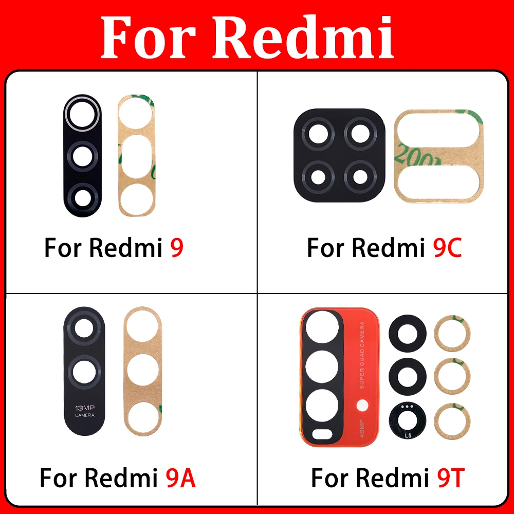 10 Pcs For Xiaomi Redmi 12C 10A 10C 10 9T 9A 9C 9 8A 8 7 7A Back Rear Camera Glass Lens Replacement With Glue Adhesive Sticker
