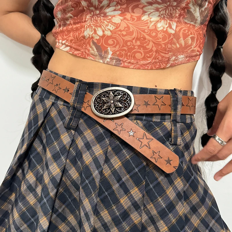 Fashion Brown PU Leather Designer Belts for Women Luxury Waist Strap Female Jeans Dress Trouser Goth Belt Decorative Waistband