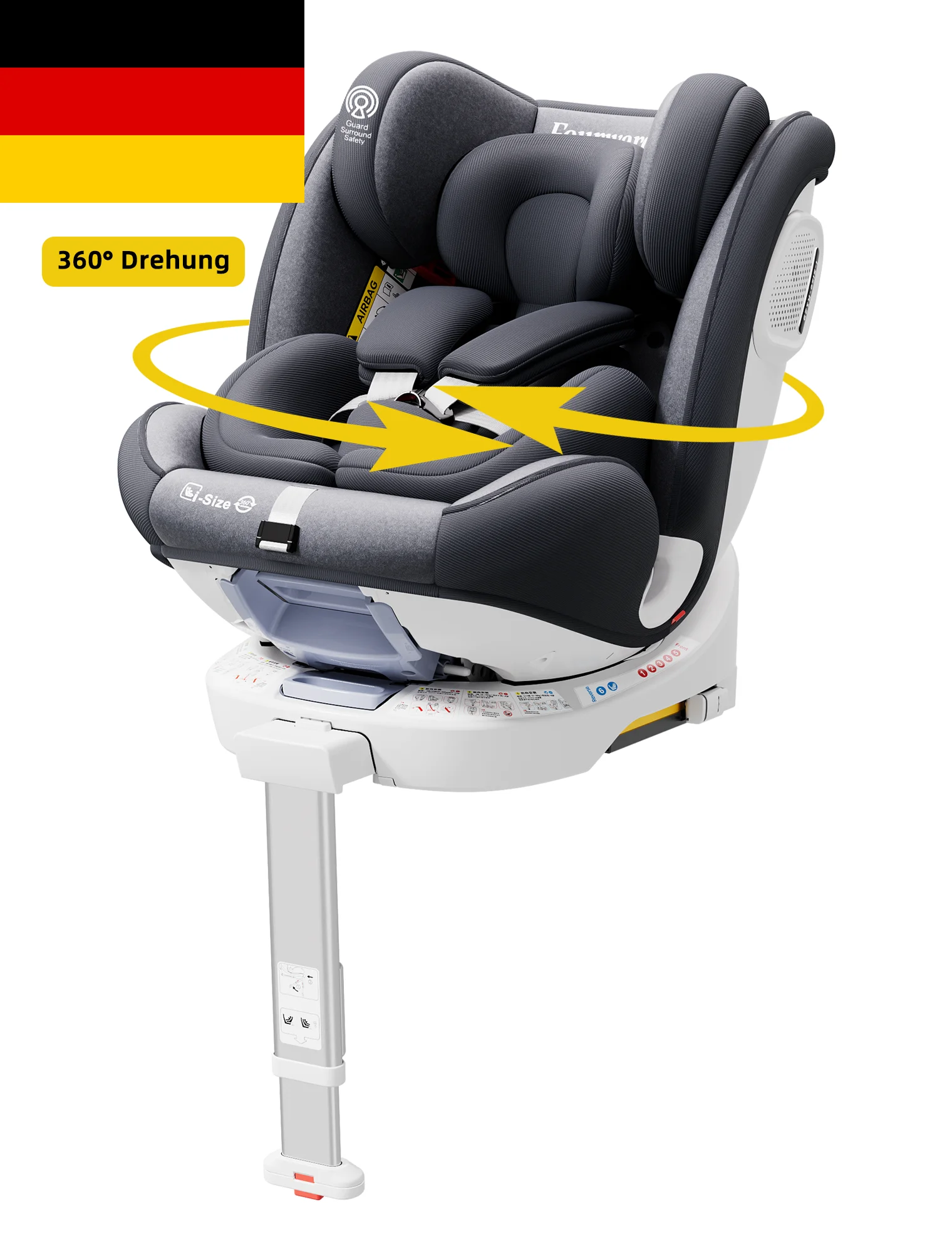 AP03 KL005 Kindersitz Babyautositz 360° °   Drehbarer ISOFIX ECE, 40-150cm, Gruppe 0+1/2/3 (9-36 kg/0-12 Jahre), 5-Punkt-Sicherheitsgurt