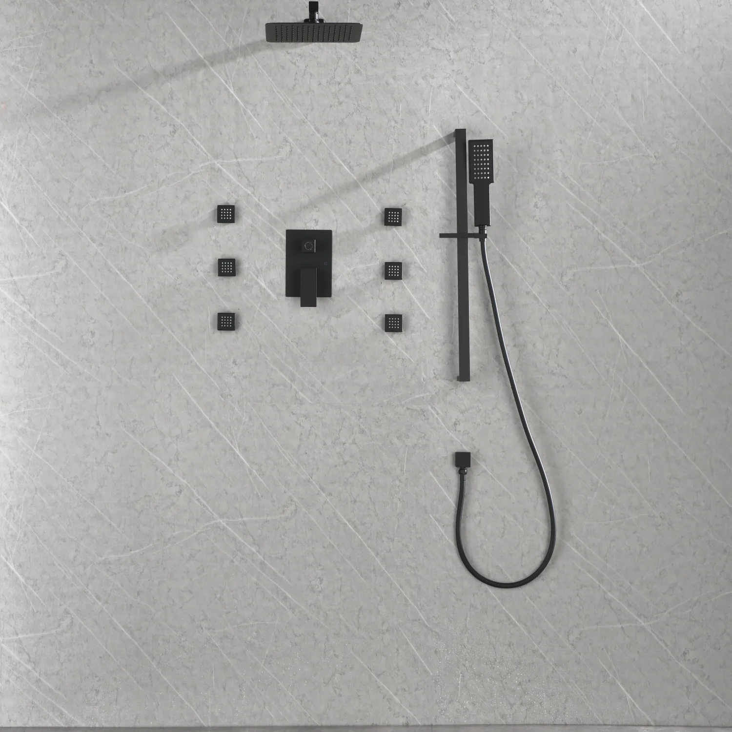 

Wall Mounted Waterfall Rain Shower System With 3 Body Sprays & Handheld Shower