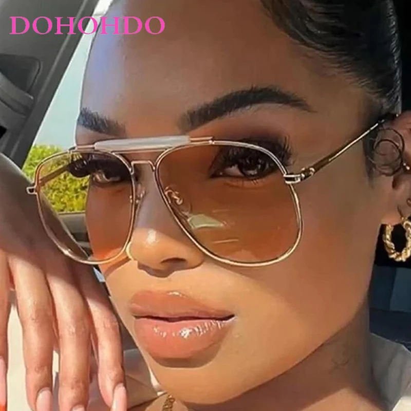 

Luxury Designer Metal Twin Bridge Pilot Women Sunglasses New Fashion Punk Sunglasses Men Outdoor Driving Eyeglasses Unisex UV400