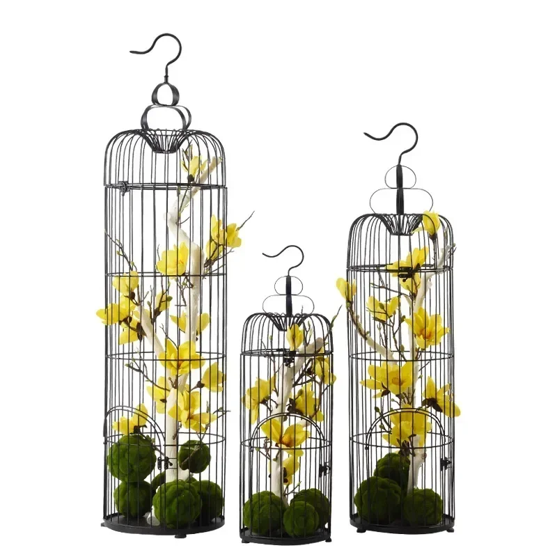 Style Hotel Hall Decoration Model Room Bird Cage Fake Flower Simulation Magnolia Floral Living Room Furnishings Floor Ornaments