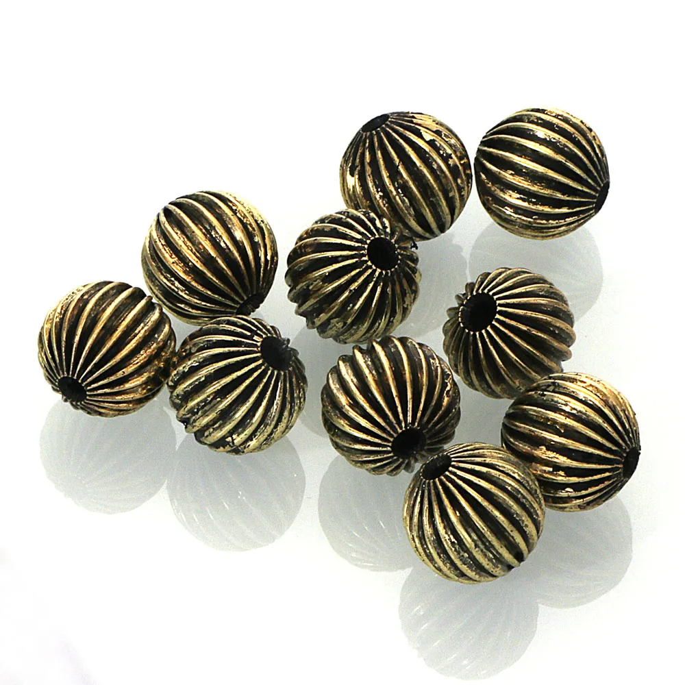 Miasol 10 Pcs Antique Bronze Golden Plated Color Hollow Metal Striped Round Spacers Beads For Diy Jewelry Making Accessories
