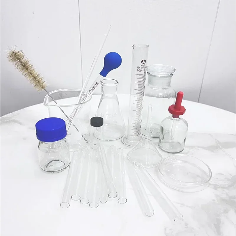 22pcs Laboratory Set Glassware Flask Burette Beaker Measuring Cylinder Petri Dish School Chemistry Lab Supplies