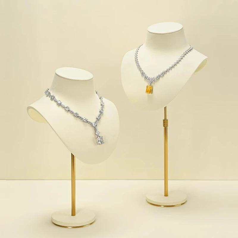Jewelry necklace portrait display stand, metal microfiber pearl pendant, portrait neck display stand