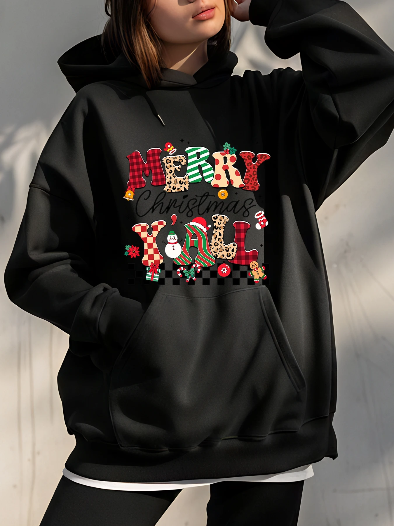 

Рождественская толстовка с капюшоном с Рождеством Y'all, женская толстовка с принтом, праздничный повседневный наряд, женская модная зимняя одежда