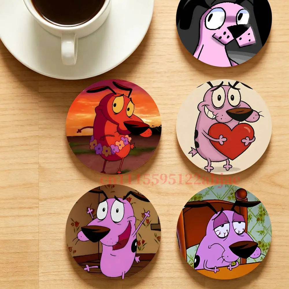 C-Courage The C-Cowardly Dog Show Round Wooden Coaster Decorative Coffee Cup for Use in Coffee Shops Bars