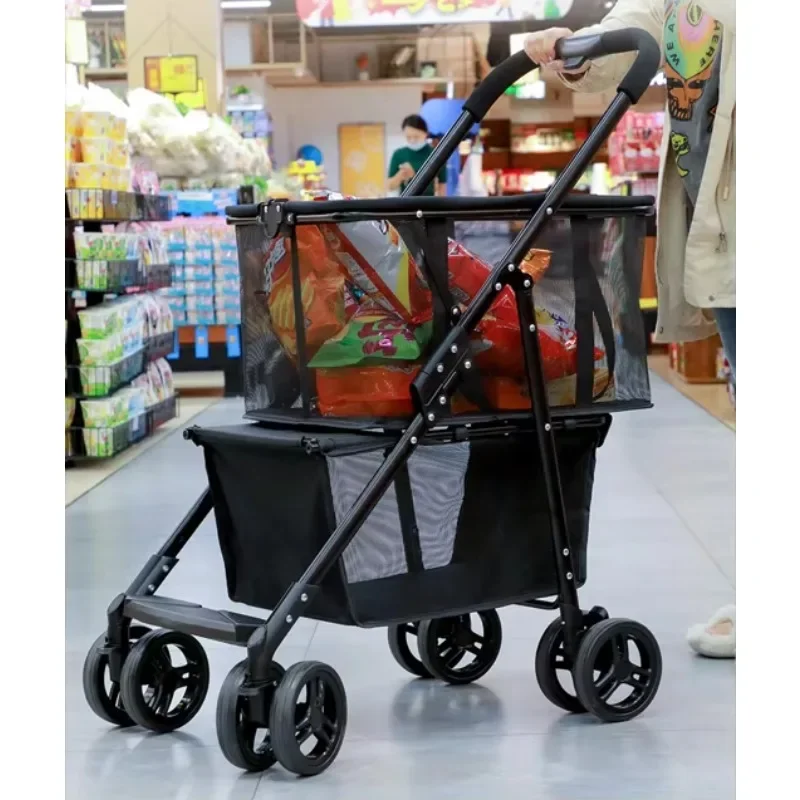 New Trolley Cart Folding  Pet Dog Cat 4 Wheeled  Cart  Supermarket Shopping Cart Outdoor Travel