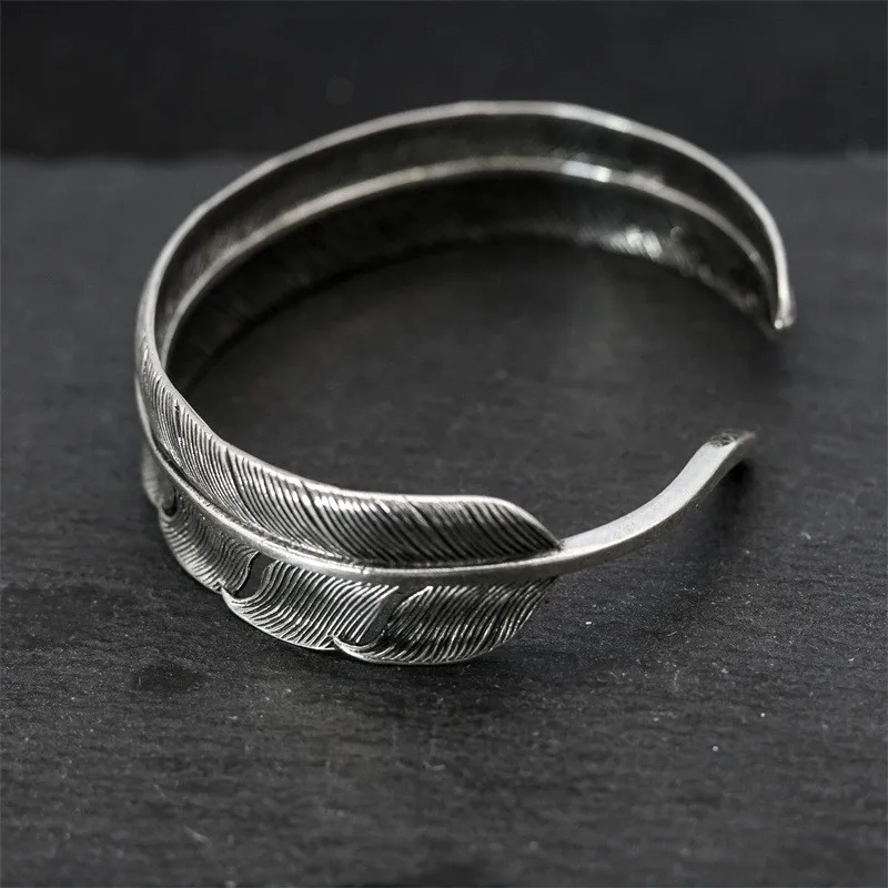 Takahashi Goro's Goro Japanese-Style Thai Silver Vintage Feather Bracelet Eagle Series Minimalist Unisex Open Bangle