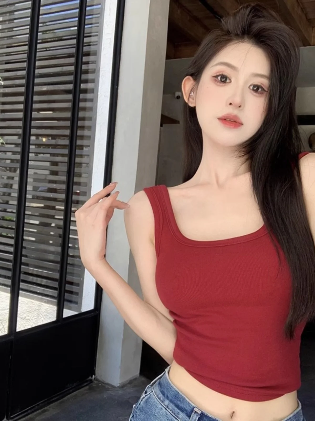 Red Strapless Vest Women's Outerwear Inner Match with Chest Pad Beautiful Back Bra Integrated Base U-shaped Exposure Top