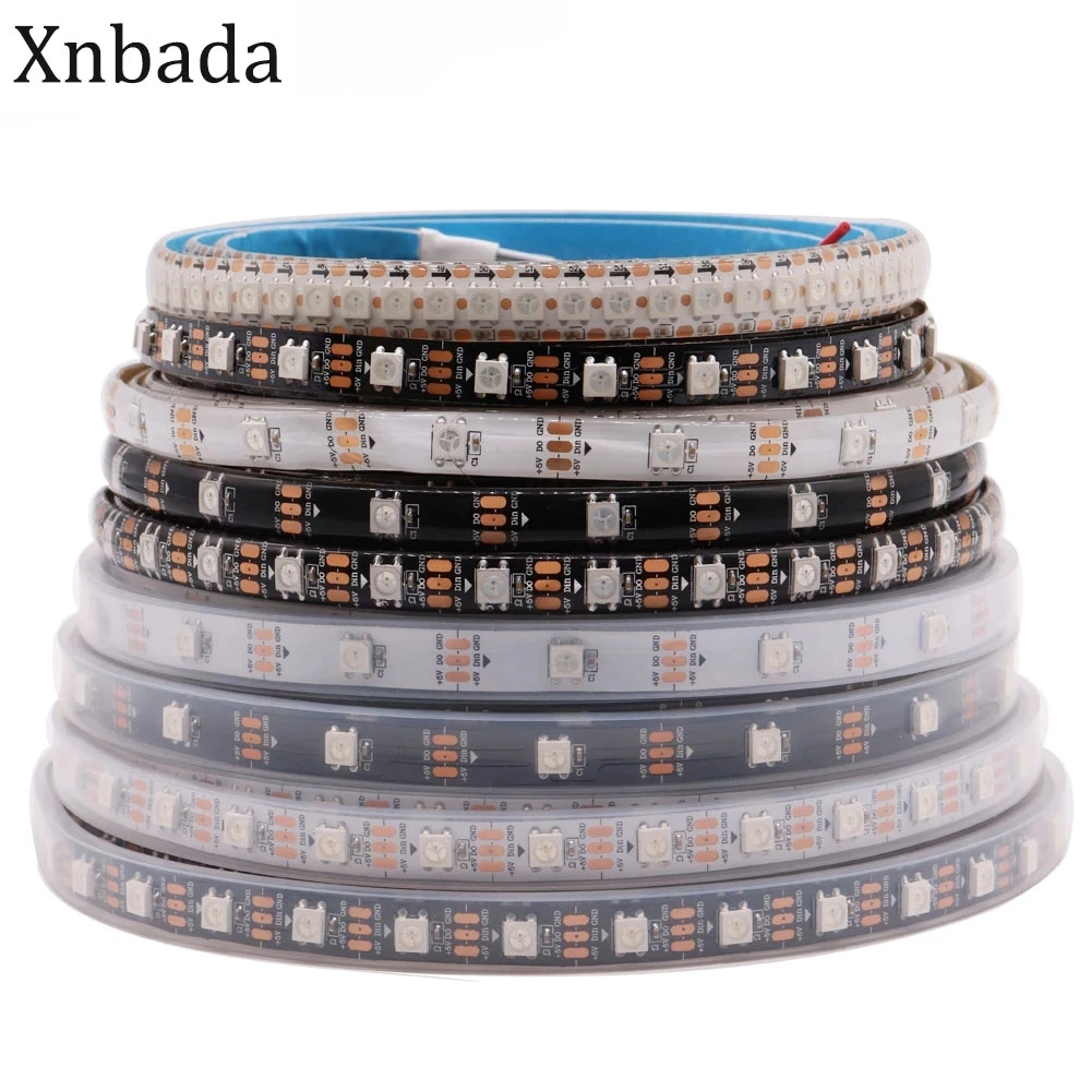 tira led enderecavel individualmente tira led rgb inteligente preto e branco pcb impermeavel dc5v ws2812b 30 60 144pixels ip30 65 67 01