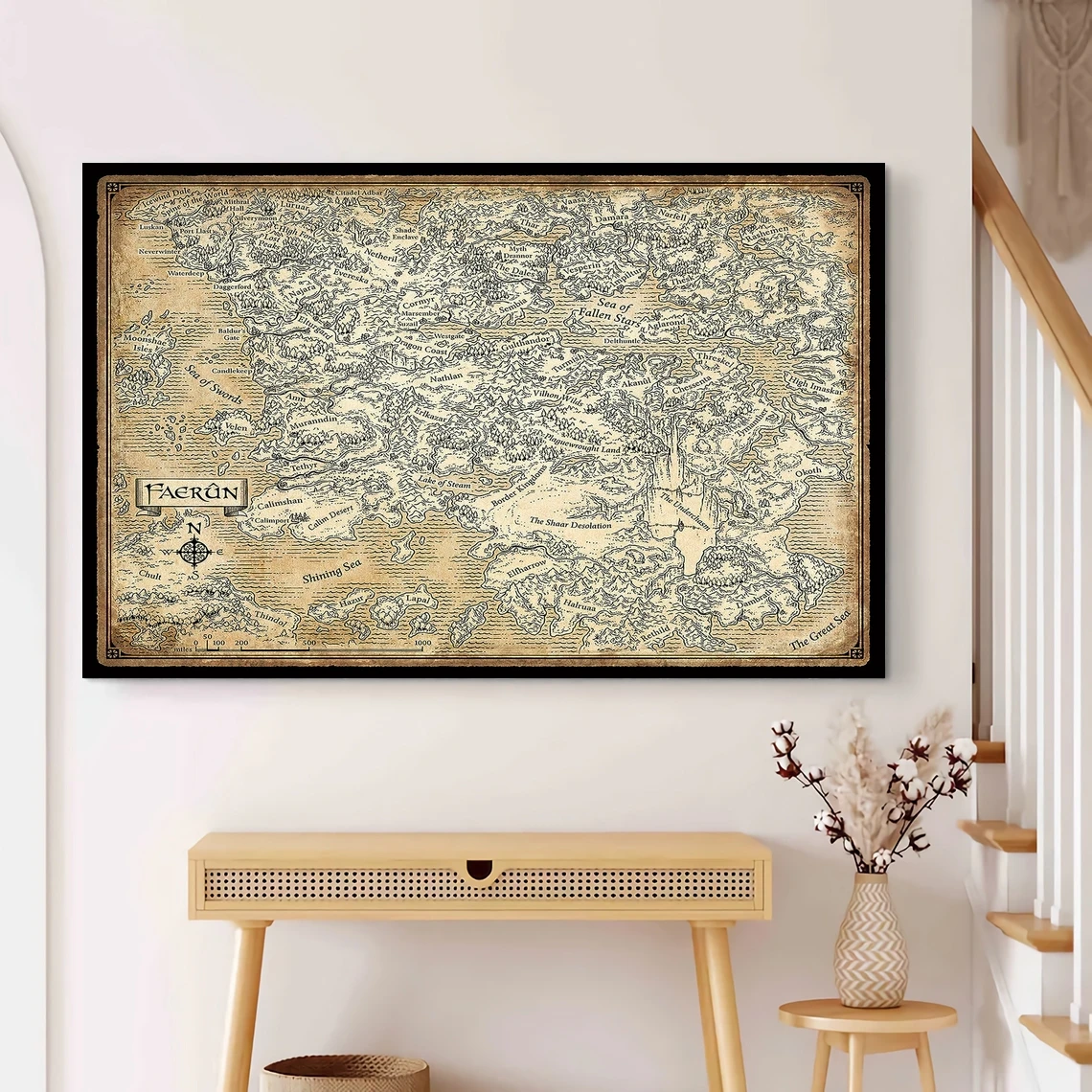 D&D Faer Jobs Karte, Forgotten Realms Game Poster HD Druckbare Leinwand Kunstdruck Home Decor Wandmalerei (Kein Rahmen)