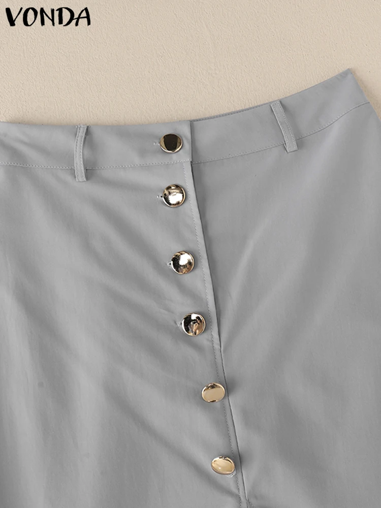 VONDA Elegant Women Skirts Lady Work Party Overskirts 2025 Female Patchwork Buttons Casual Pleated A-Line Bottoms Oversized