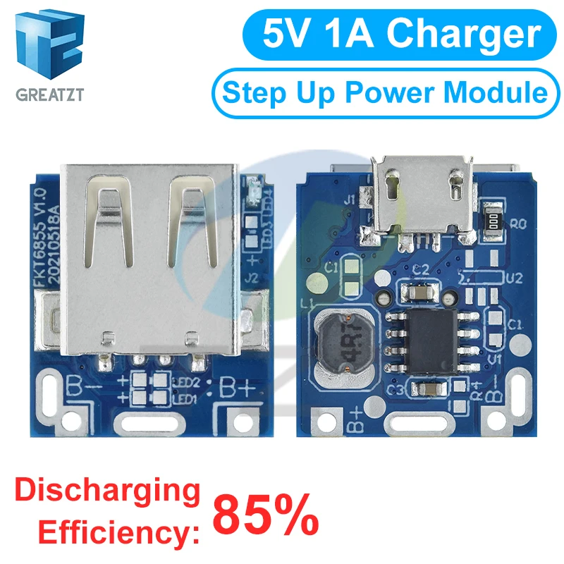 GREATZT 5V Boost Converter Step-Up Power Module Lithium Battery Charging Protection Board LED Display USB For DIY Charger 134N3P