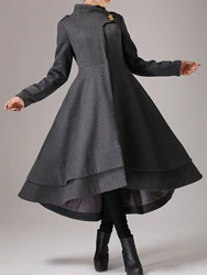 Vintage Women Medieval Long Coat Autumn Slim Waist Winter Maxi Dress 19th Century Retro Layered Hem Trench Coat Długa odzież wierzchnia