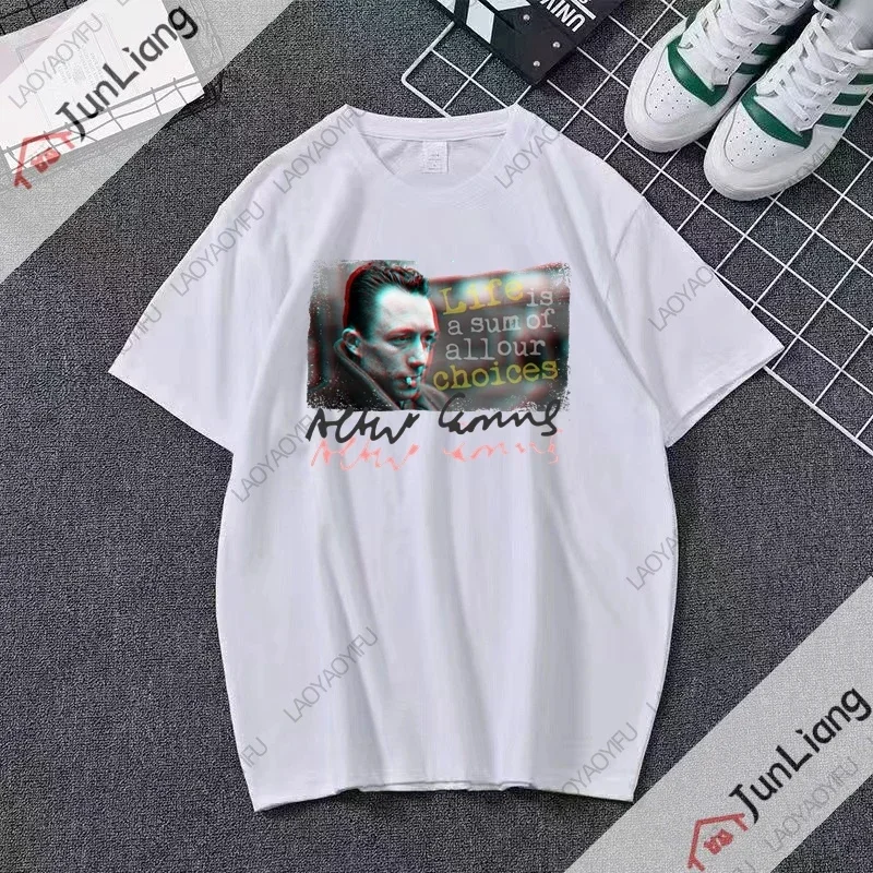 Albert Camus Portrait T-shirt Author Top Vintage fashion casual short-sleeved crew neck shirt unisex clothing