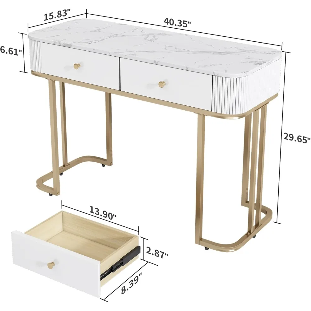 Entryway Dresser, Marbled Sofa Table with Stand, Makeup Dresser, Modern Entryway Table with 2 Drawers