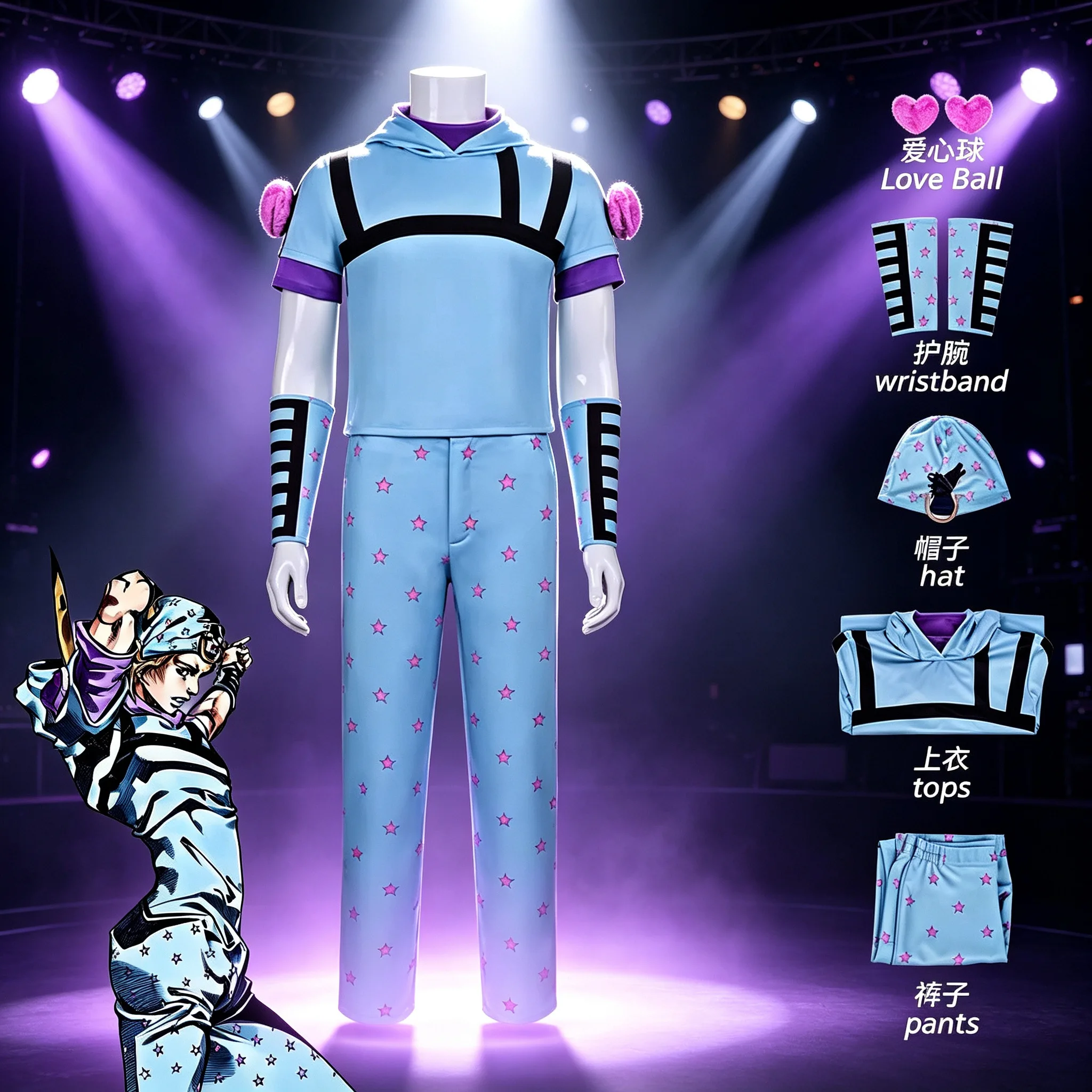 

Jonny Cos Costume from JOJO's Wonderful Adventure 2D Character Stage Performance Love Live Cosplay Suit for Fans