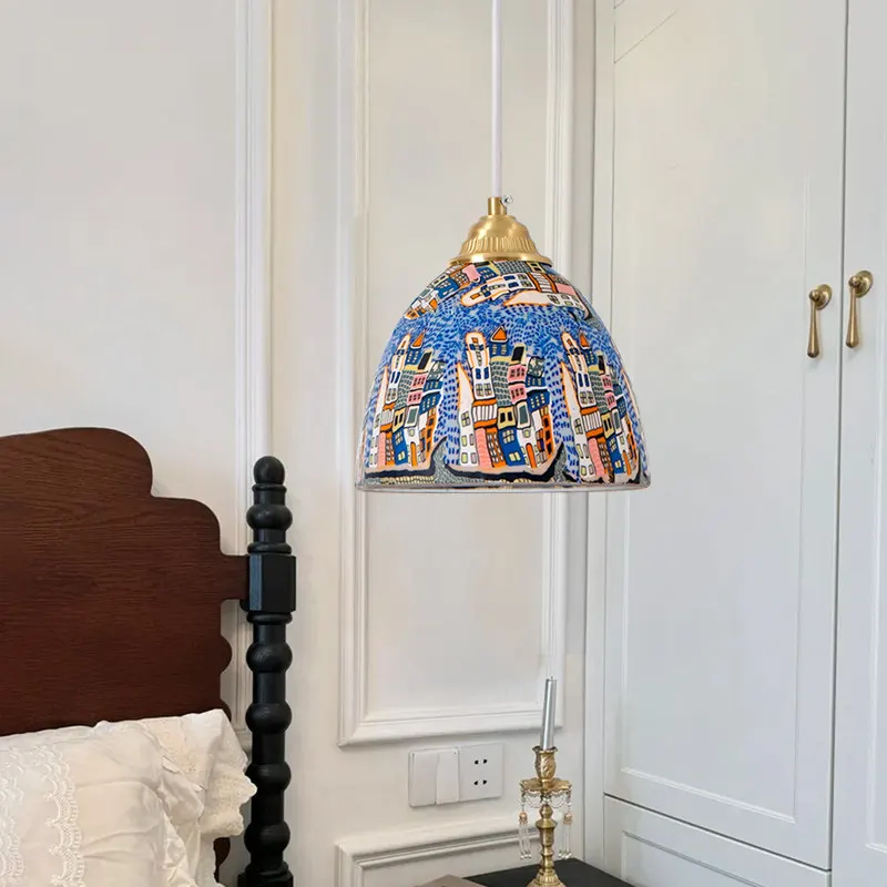 Vintage Rustic Restaurant Kitchen Island Pendant Lights LED Bedroom Bedside Study French Style Retro Baroque Glass Hanging Lamps