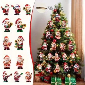 12pcs Vintage Wooden Santa Claus 2D Flat Christmas Tree Decorations Cute Xmas Hanging…
