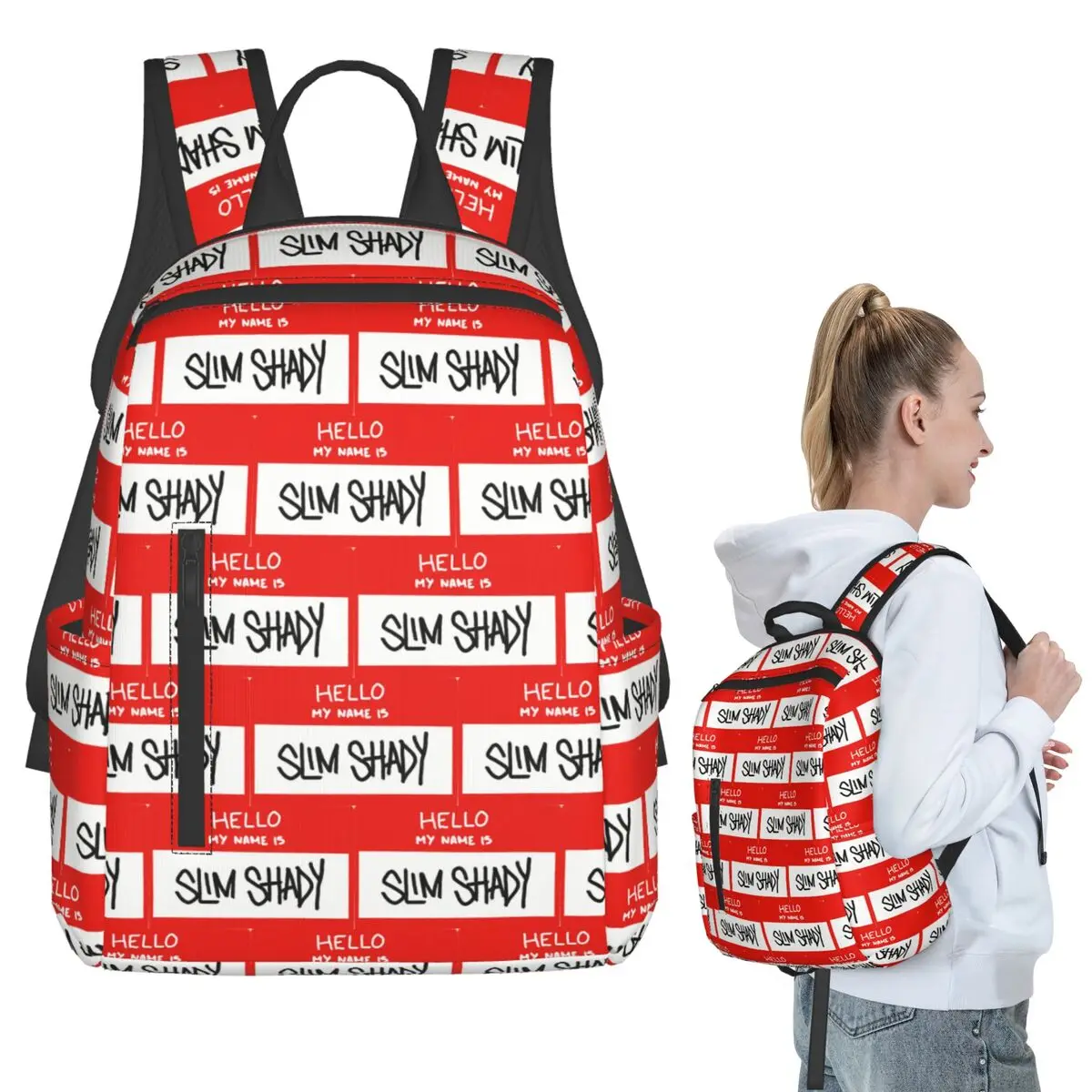 Hello My Name Is Slim Shady Eminem Backpack Student BookBag Children School Bag Laptop Shoulder Bags Men Women